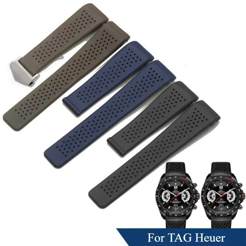 Silicone Watchband 22 24mm Black Watch Accessories for Male for TAG Heuer Carrara Series Curved Interface Design Watch Strap