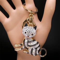 Lovely Cat Crystal Keychain for Women/Men Metal Colorful Rhinestone Pet Lover Keyring Bag Accessories Jewelry llaveros KXHKS01