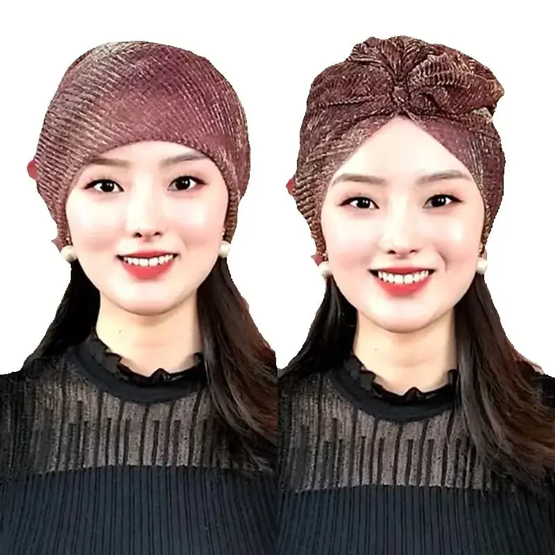 Shimmer Underscarf Women Muslim Inner Hijab Hat Indain Turban Shinny Headscarf Bright Silky Head Wrap Beanies Bonnet Hair Loss