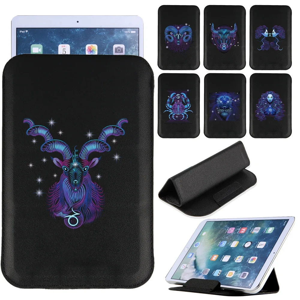 Universal iPad Tablet Bag Case Magnetic Sleeve Pouch 7 8 10 Inch Folding PU Leather Stand Cover Zodiac Printed Holder