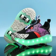 

Four Wheels Luminous Glowing Sneakers Black Pink Led Light Roller Skate Shoes Kids Shoes Boys Girls USB Charging kids sneakers
