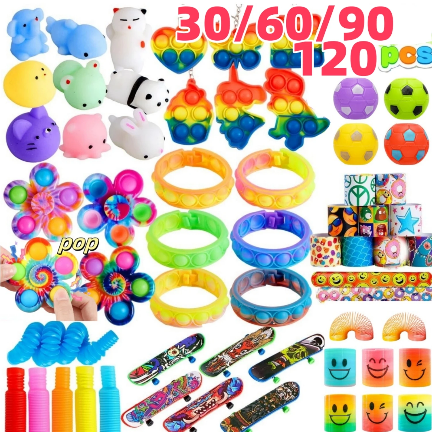 Bulk Pack of 30-120 Popular Fidget Toys for Kids - Party Favors Goodie Bag Fillers Birthday Party Prizes