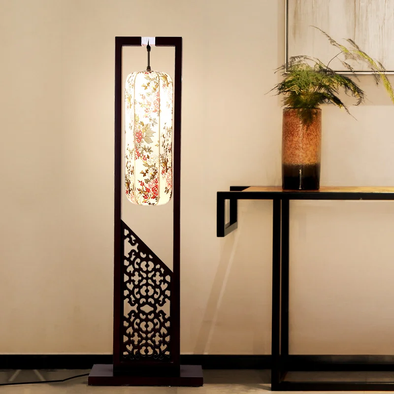 Xl Floor Lamp Living Room Chinese Style Solid Wood Vertical Table Lamp Remote Control Dimming