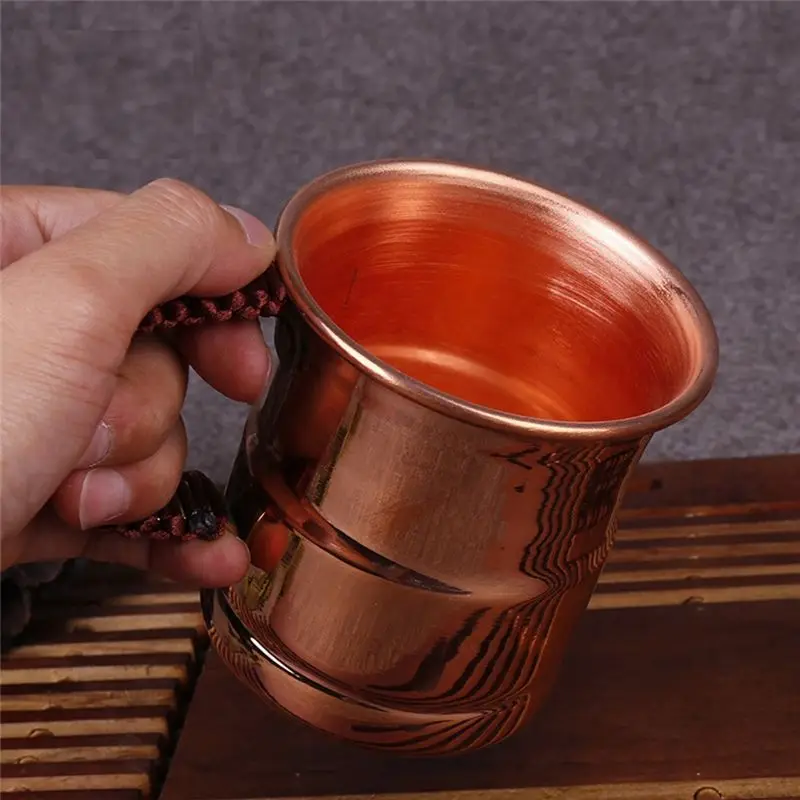 AEE4-Handcrafted Pure Copper Beer Milk Mug Weave Handle Thickened Moscow Water Mule 400ML Breakfast Cup Drinkware Tableware
