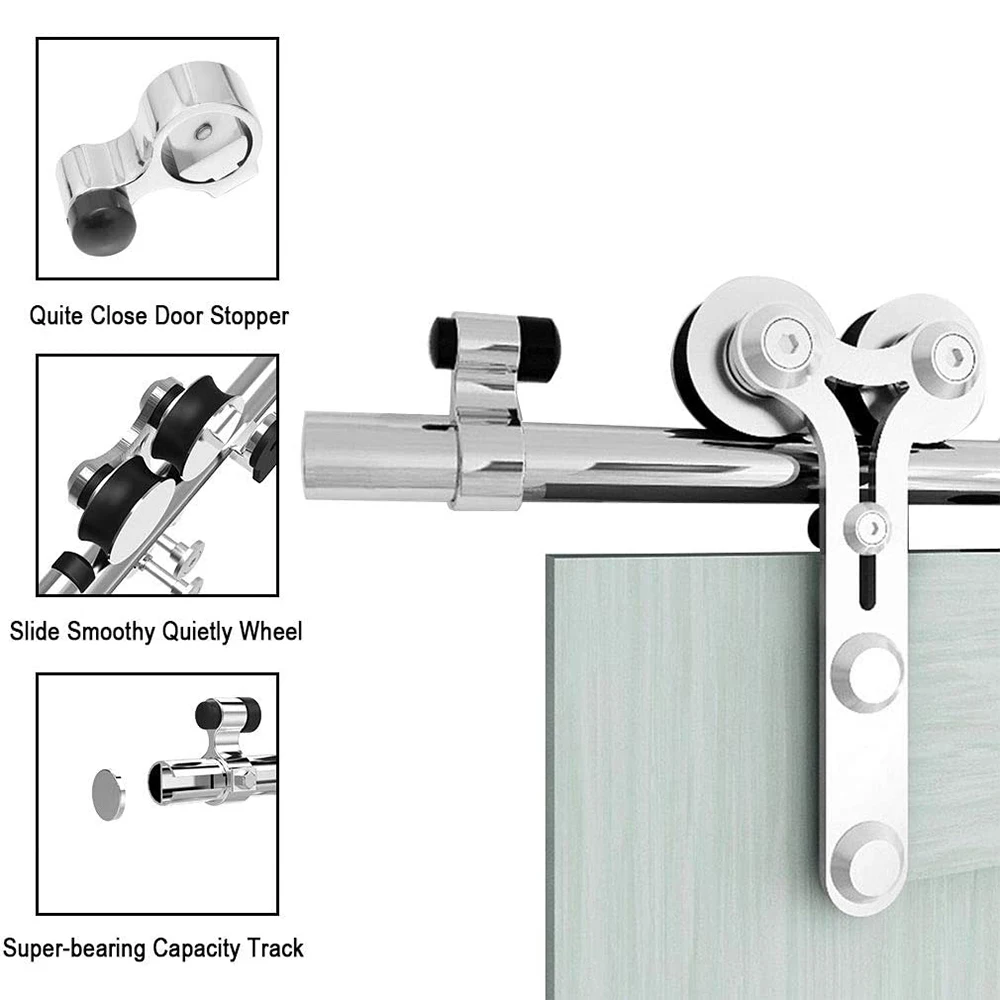 Imagem -04 - Lwzh Deslizante Barn Door Hardware Rollers Conjunto para Única Porta Hardware Acessórios Loft Door Only Rollers Aço Inoxidável