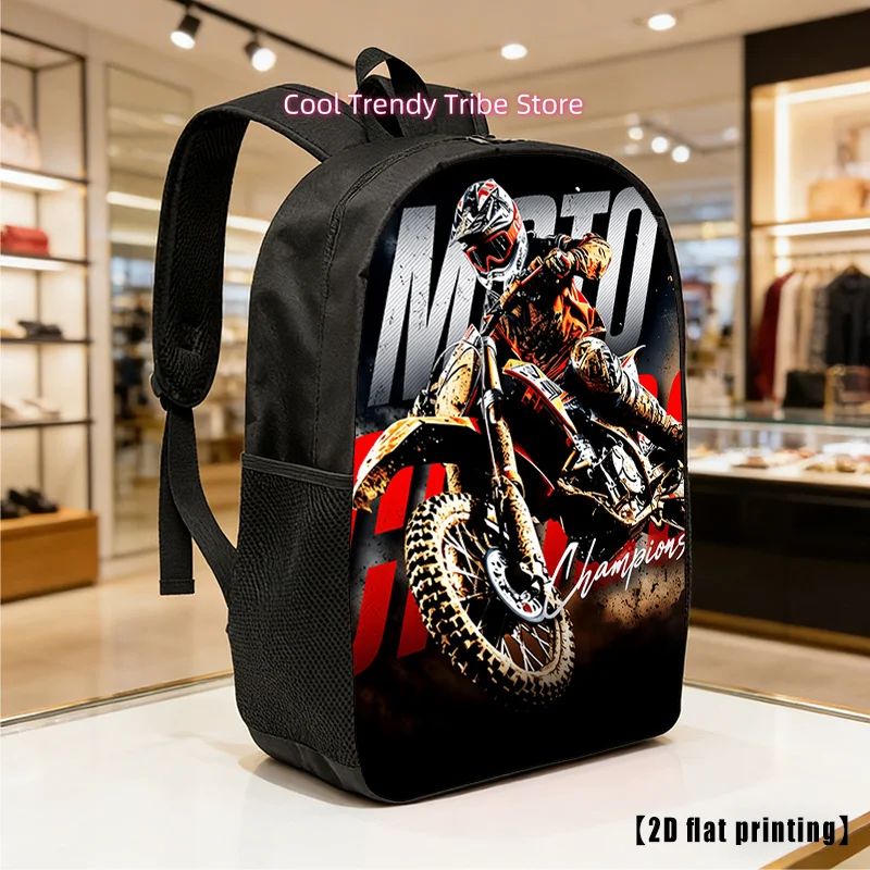 Motocross, Lightweight, Large-capacity Unisex Backpack with Adjustable Shoulder Straps, Side Pockets, Suitable for Casual Wear,