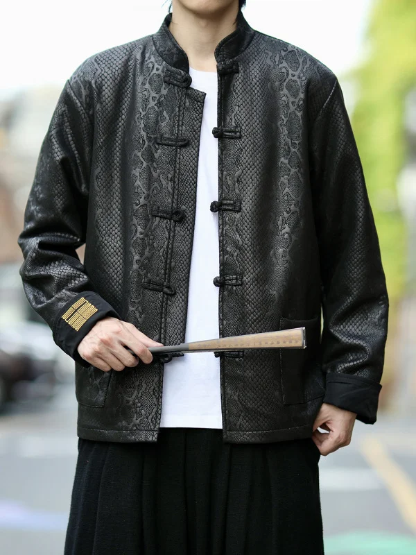 

Мужское замшевое пальто Jaet с цветочной вышивкой и узором питона, новое китайское пальто Zhongan, осень-зима, свободный крой, длинный свеч, верхняя одежда...