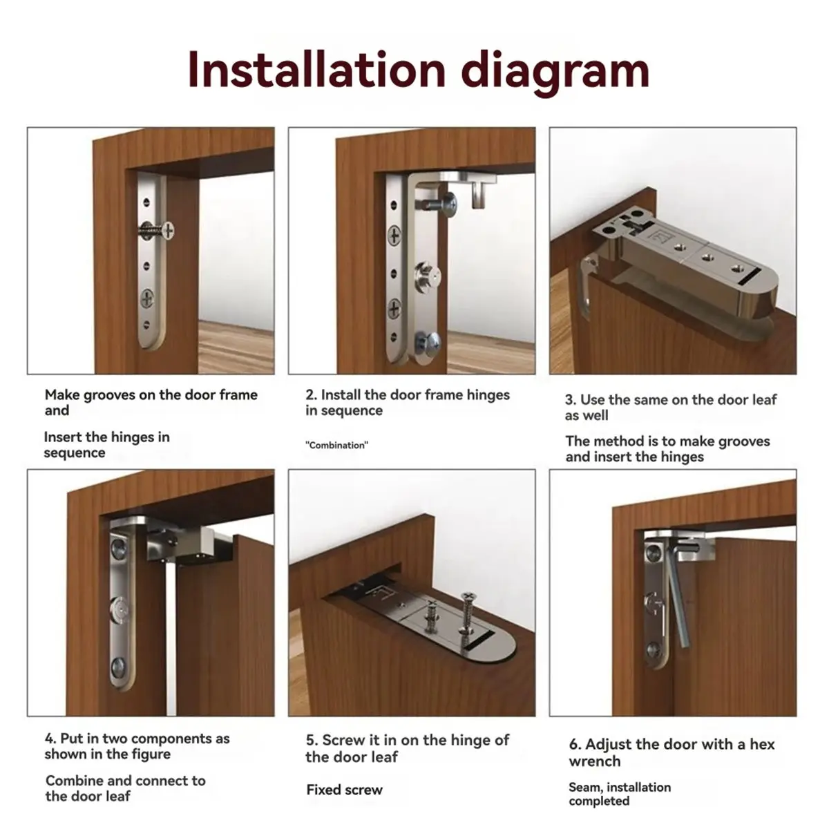 Nvisible Door Heaven and Earth Hinge Shaft Hidden Wooden Door Bedroom Door Adjustable Heavy Hinged