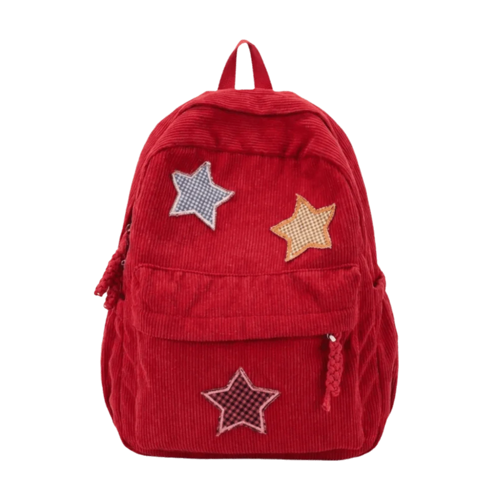 Portable Star Corduroy Backpack Soft Fabric Lightweight School Backpack Multi-Pocket Colorful Travel Bag For Students