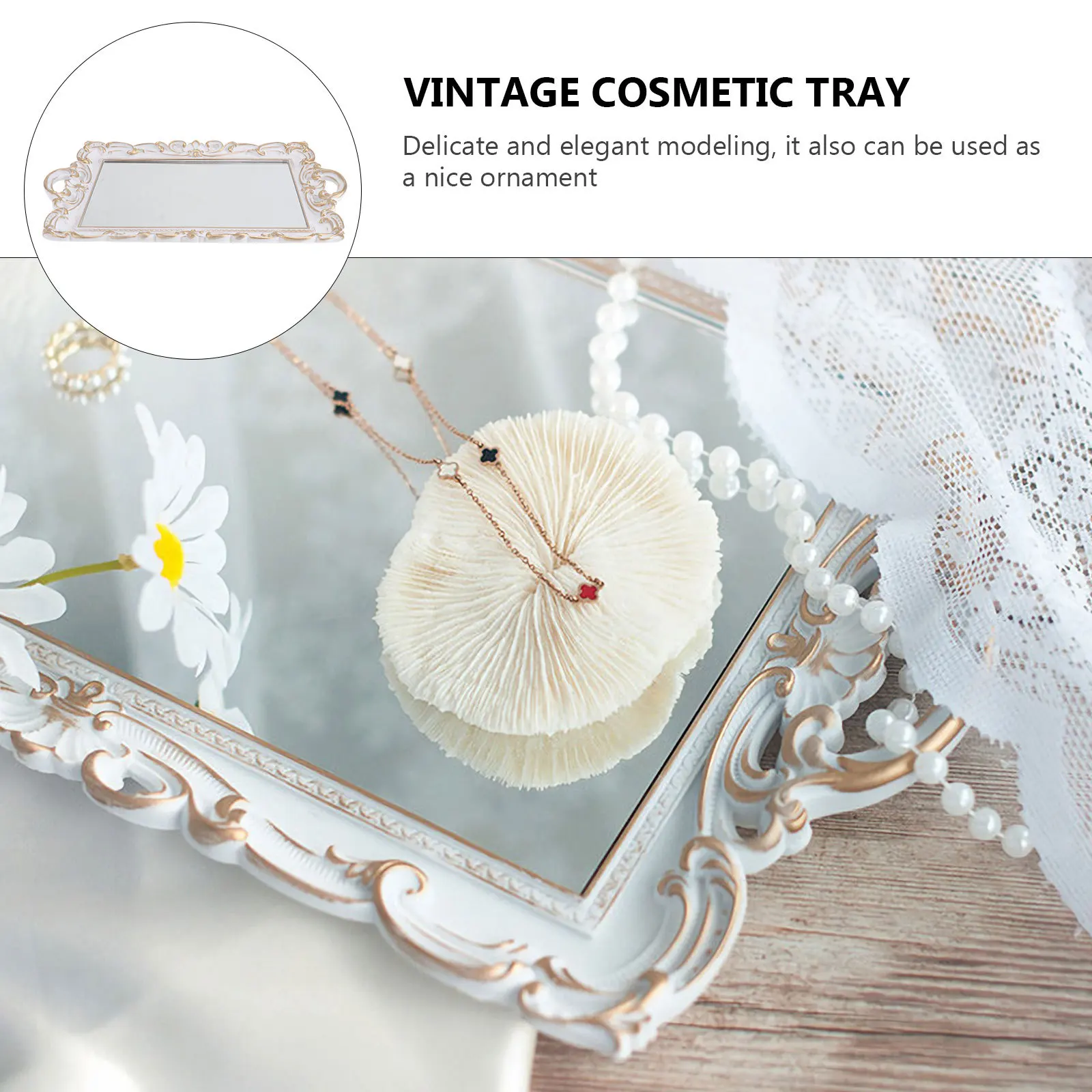 

1Pcs Mirror Tray Retro European Style Vintage Decorative Mirror Plate Jewelry Perfume Make-Up Storage Photography Prop Display