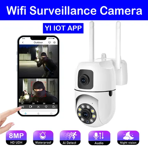 8MP 와이파이 IP 카메라 4K HD 자동 추적 PTZ 카메라 스마트 홈 풀컬러 야간 투시경 야외 CCTV 오디오 듀얼 렌즈 감시