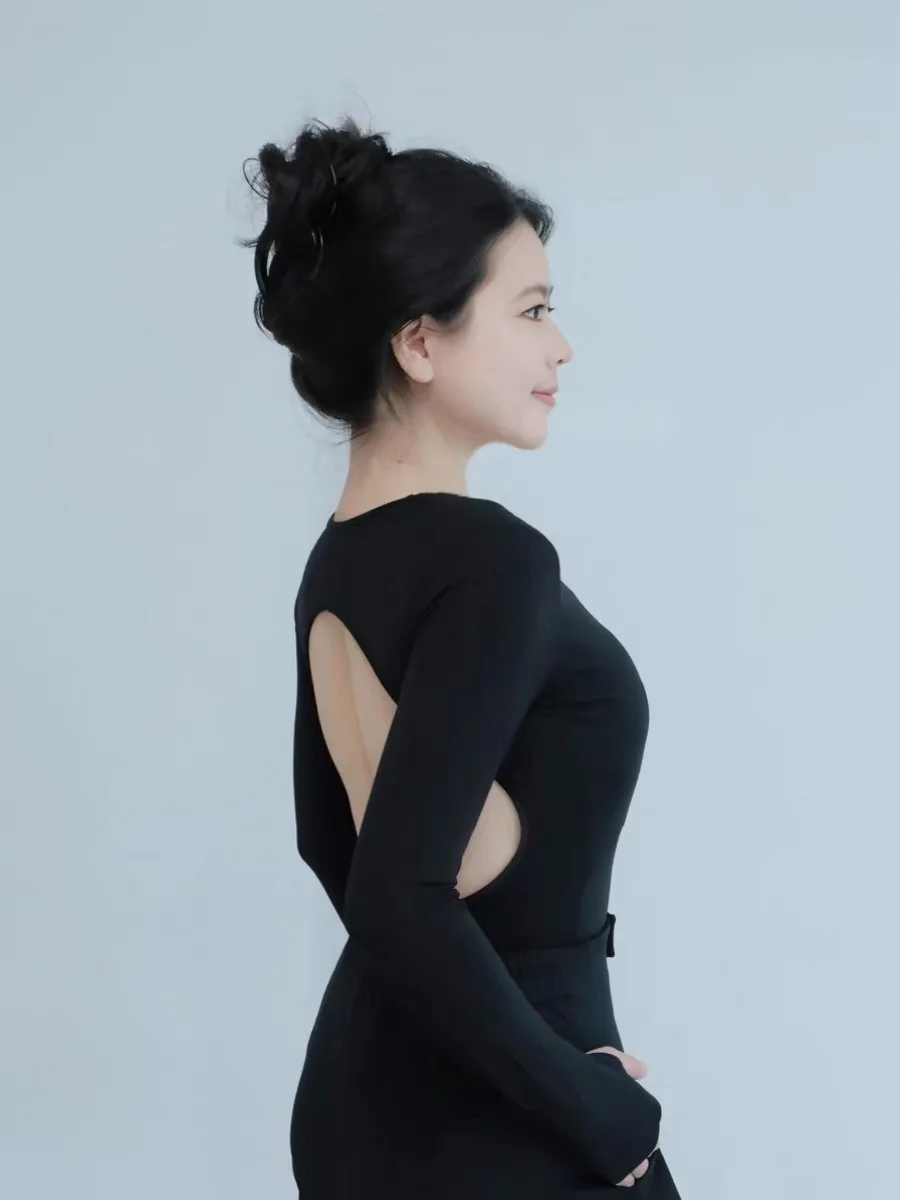 Top Sexy de Dança Latina com Decote em V, Manga Longa, Vestido Sem Costas para Mulheres, Ideal para Dança de Samba, Rumba, Ch...