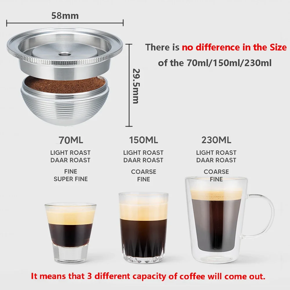Refillable Coffee Pods Compatible for Nespresso Vertuo Plus Delonghi ENV150 GCA1 Machine Stainless Steel Reusable Capsule Filter
