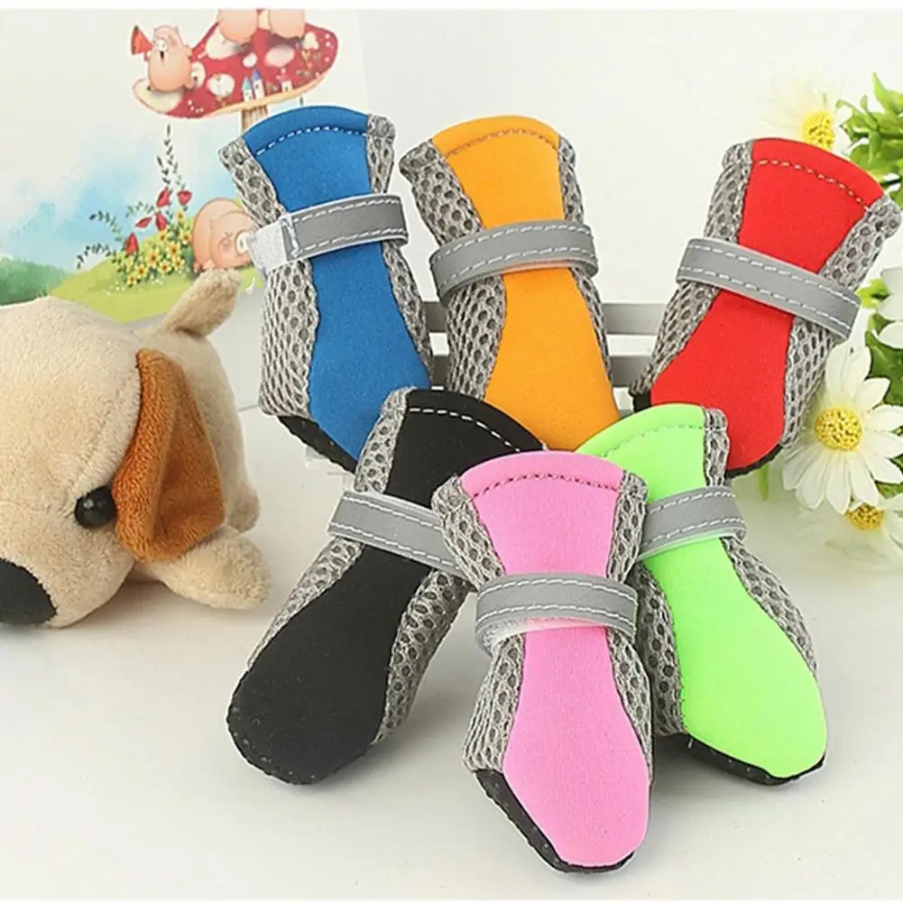 4Pcs Dog Shoes Magic Sticker Closure Breathable Fabric Non-Slip Puppy Boots Anti-slip Rain Boots Footwear For Cats Dogs Puppy