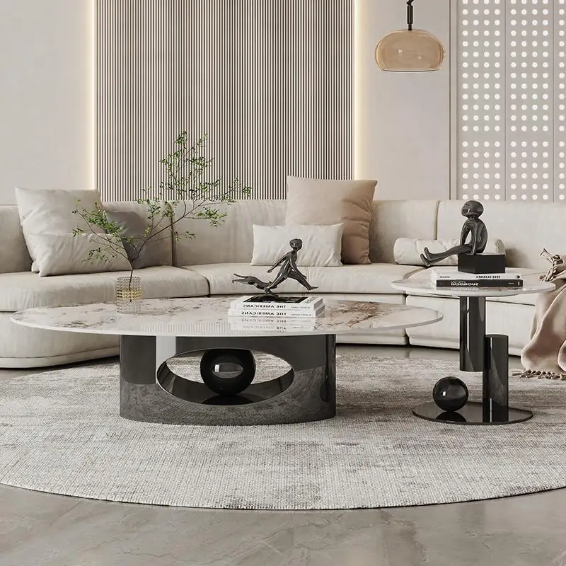 High-end coffee table oval living room post-modern Italian minimalist stainless steel