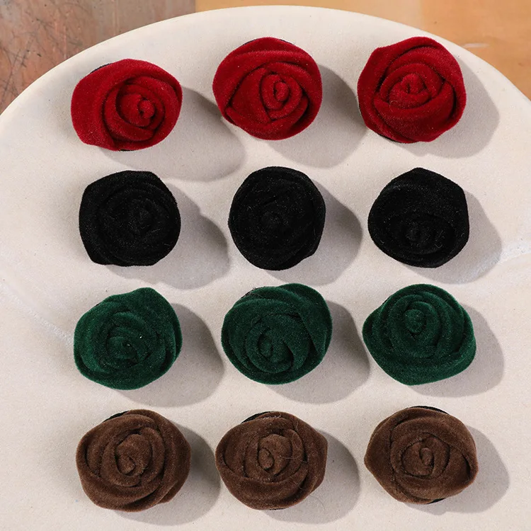 2pcs Autumn and winter new retro flocking velvet rose bud diy handmade Joker hair accessories wholesale earrings materials