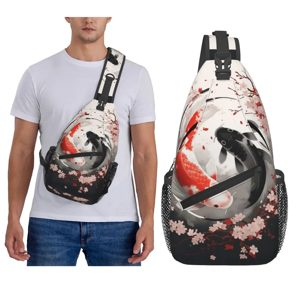 

Инь Ян кои рыба нагрудная сумка мужской слинг рюкзак через плечо нагрудная сумка дорожный походный рюкзак сумка на плечо