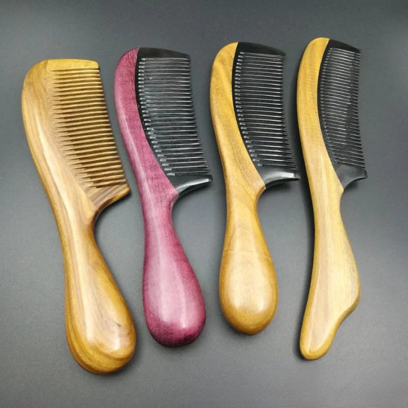 

No Static Hair Comb Detangling Fine Tooth Wooden Hair Combs Green Sandalwood Buffalo Gift for Men Women and Kids