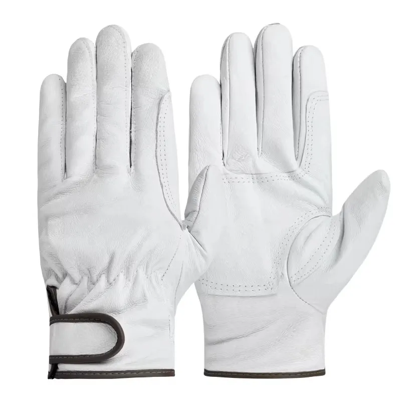 Women Men's Natural Pigskin Leather Non-slip Cotton Lining  Protection Gloves Male Genuine Leather White Tactical Gloves R864