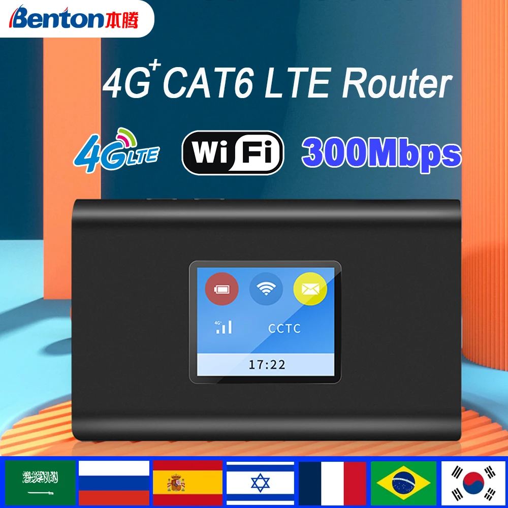 Benton 4G+ Lte Router CAT6 300Mbps Unlocked Pocket WiFi MiFi Router Portable WiFi Repeader Wireless Router Modem Outdoor Hotspot