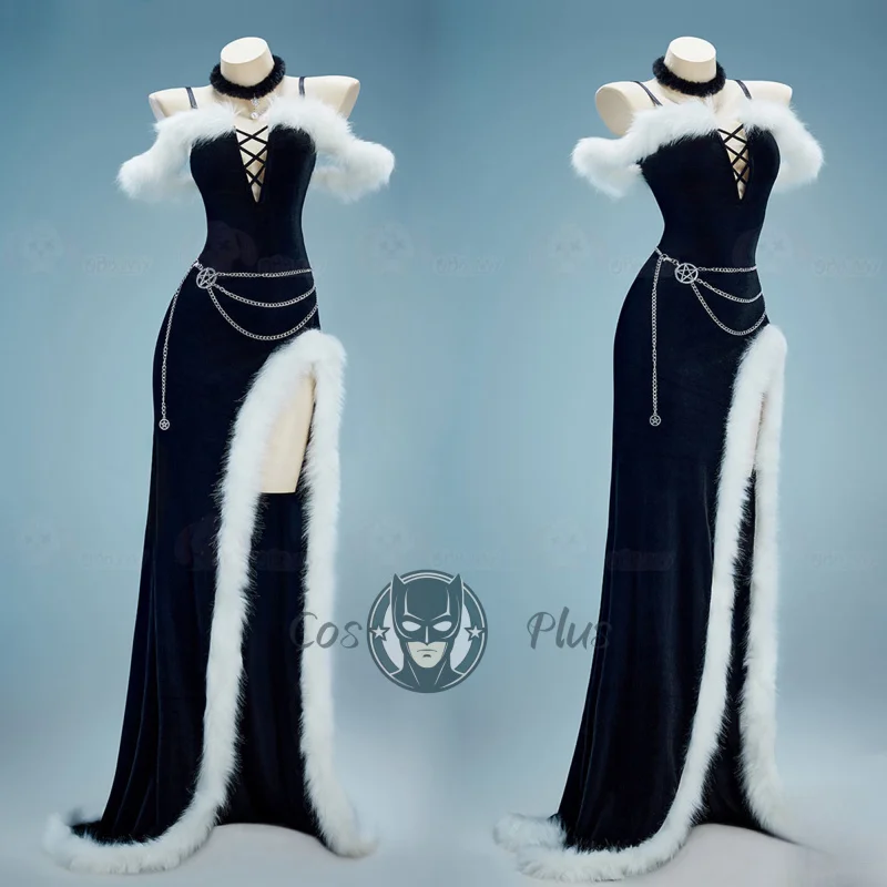 

Christmas Cosplay Costume Women Gothic Witch Dress Sexy Plush Sling Dress Gloves Hat Outfit Halloween Carnival Party Clothes