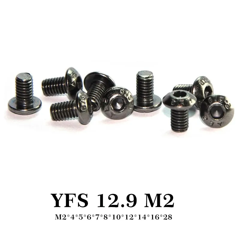 

100Pcs YFS M2 Hex Socket Button Head Allen Screw M2*5*6*8*10*12*14*16*18*28mm Grade 12.9 Black Nickel Plating Antirust Screws