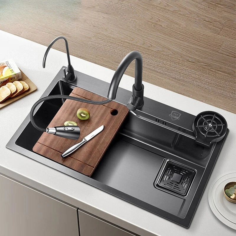 

SUS304 Stainless Steel Kitchen Sink Large Single Bowl Undermount Topmount Deep Basin Brushed Finish Noise Reduction Furniture