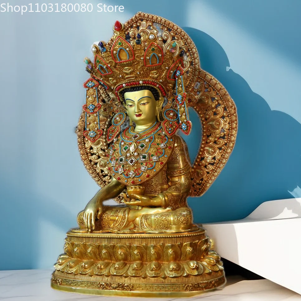 Copper gilt Awakened Reclining Buddha 12 year-old Shakyamuni buddha statue Tibet Full-length figure sculpture Large,80cm,50cm