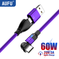 AUFU 180 Rotate PD 60W USB Type C Cable QC3.0 3A Fast Charge Data Cable for Macbook Samsung Xiaomi USB C Cable for Huawei P40