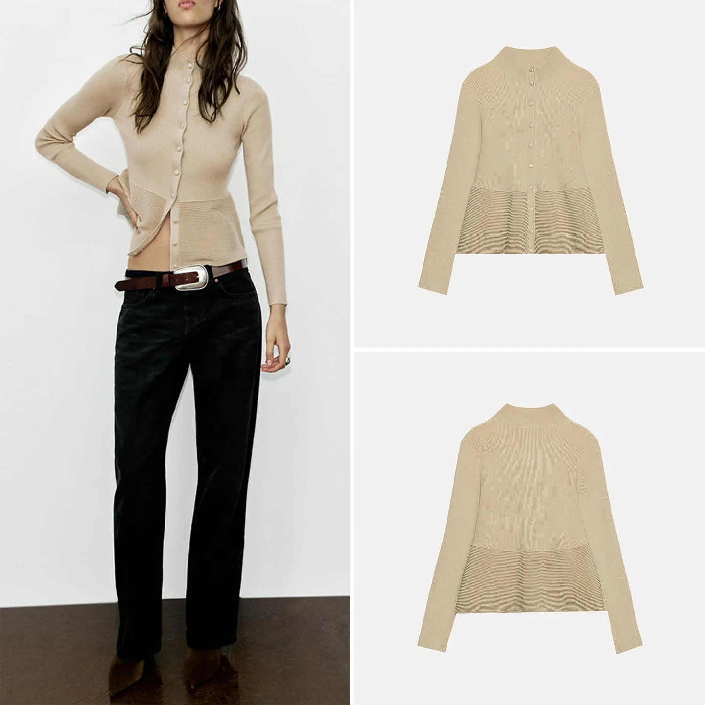 ZADATA Women's Knitted Long Sleeve Stand Collar Ribbed Coat Casual Loose Fit Button up Outerwear Autumn Fashion 2026