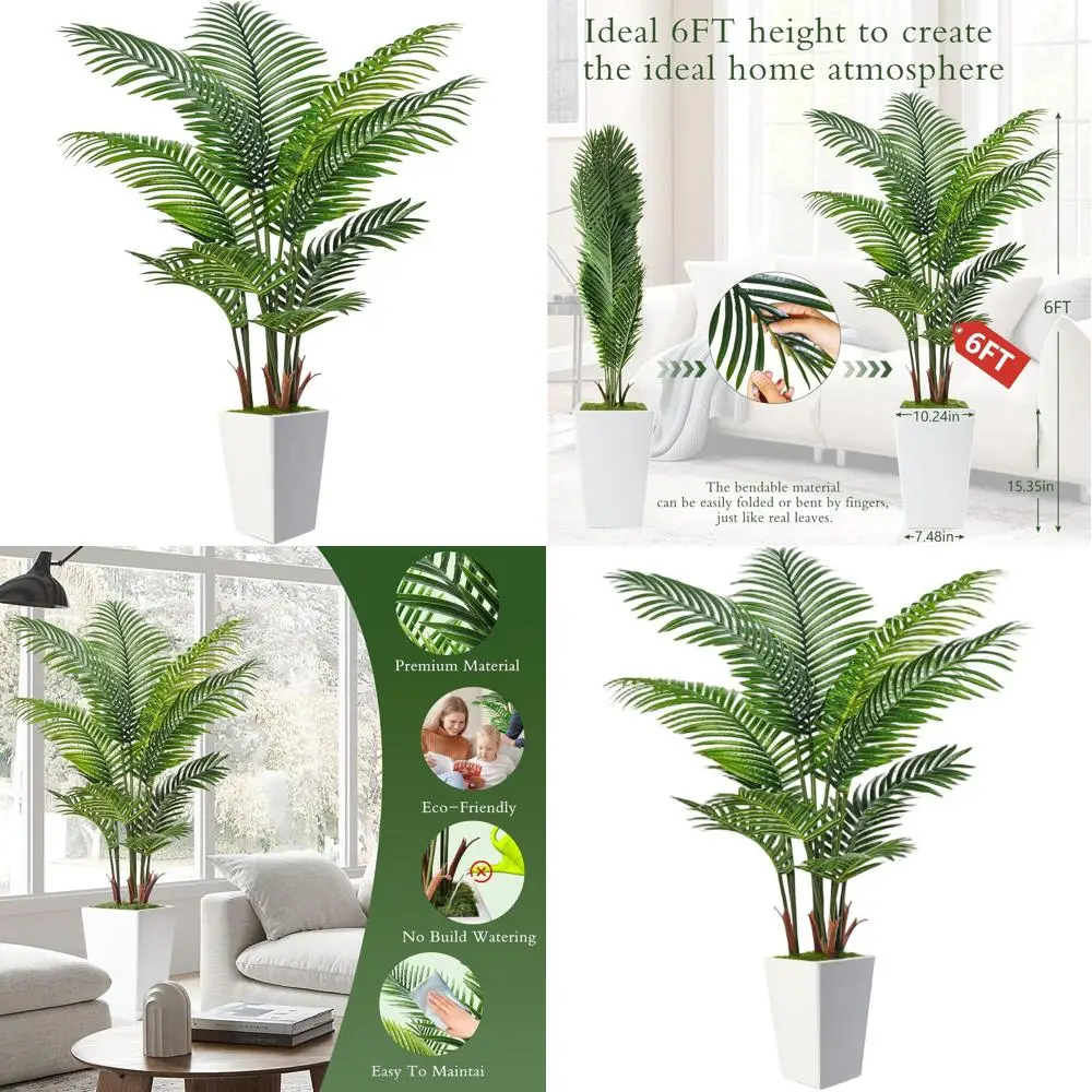 

6-Foot Tall White Artificial Palm Tree with Realistic Leaves for Home and Office Decor