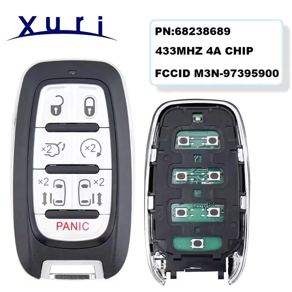 

Xuri FCC:M3N-97395900 433MHz ID:46CHIP 3/4/5/6/7 Button Car Smart Remote Key For Chrysler Pacifica 2017-2021 Voyager 2021-2023