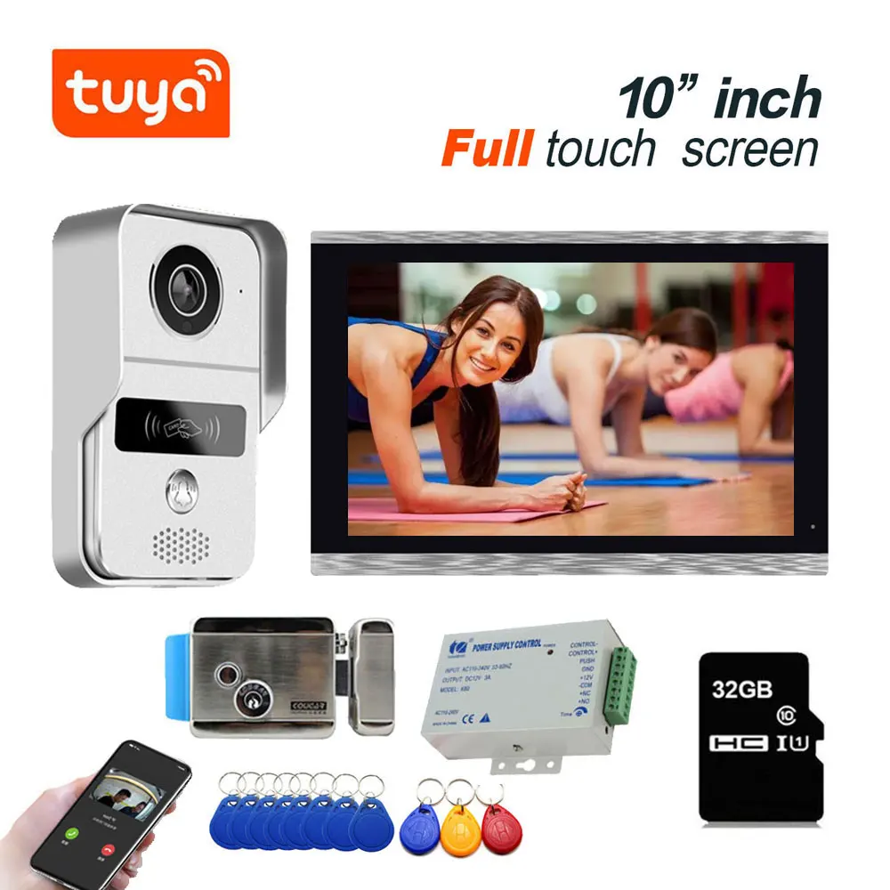 New Tuya Wifi 1080P Wired HD Video Intercom for Home Door Phone Doorbell with Electric Lock 10Inch Screen Monitor Access Control