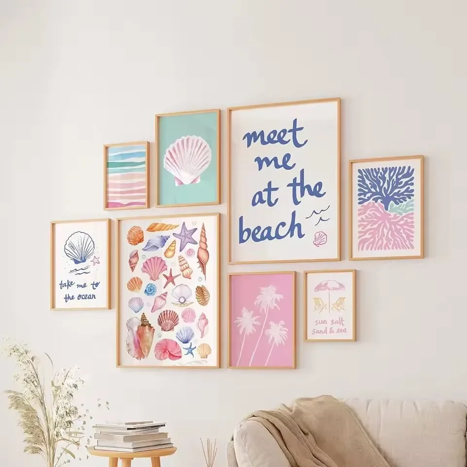 Coastal Gallery Wall Art Summer Sea Art Prints Posters Girly Trendy Beach Seashells Canvas Painting House Bedroom Decor Cuadros