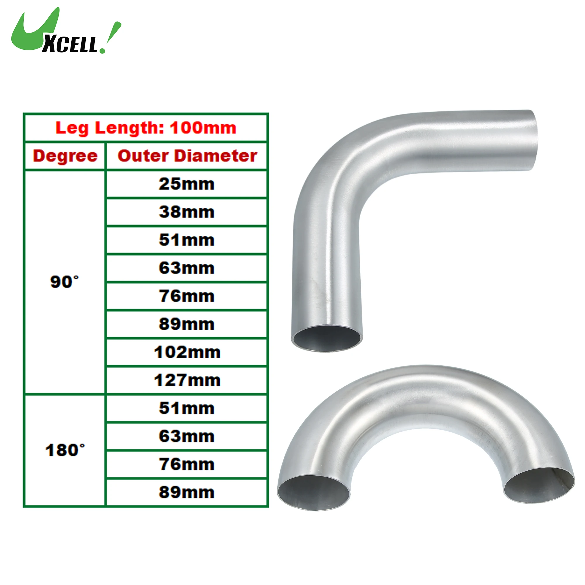 UXCELL Universal 90 180 Degree 25mm-127mm OD Bend Elbow Intercooler Pipe Air Intake Tube 100mm Leg Length 6061 Aluminum Alloy