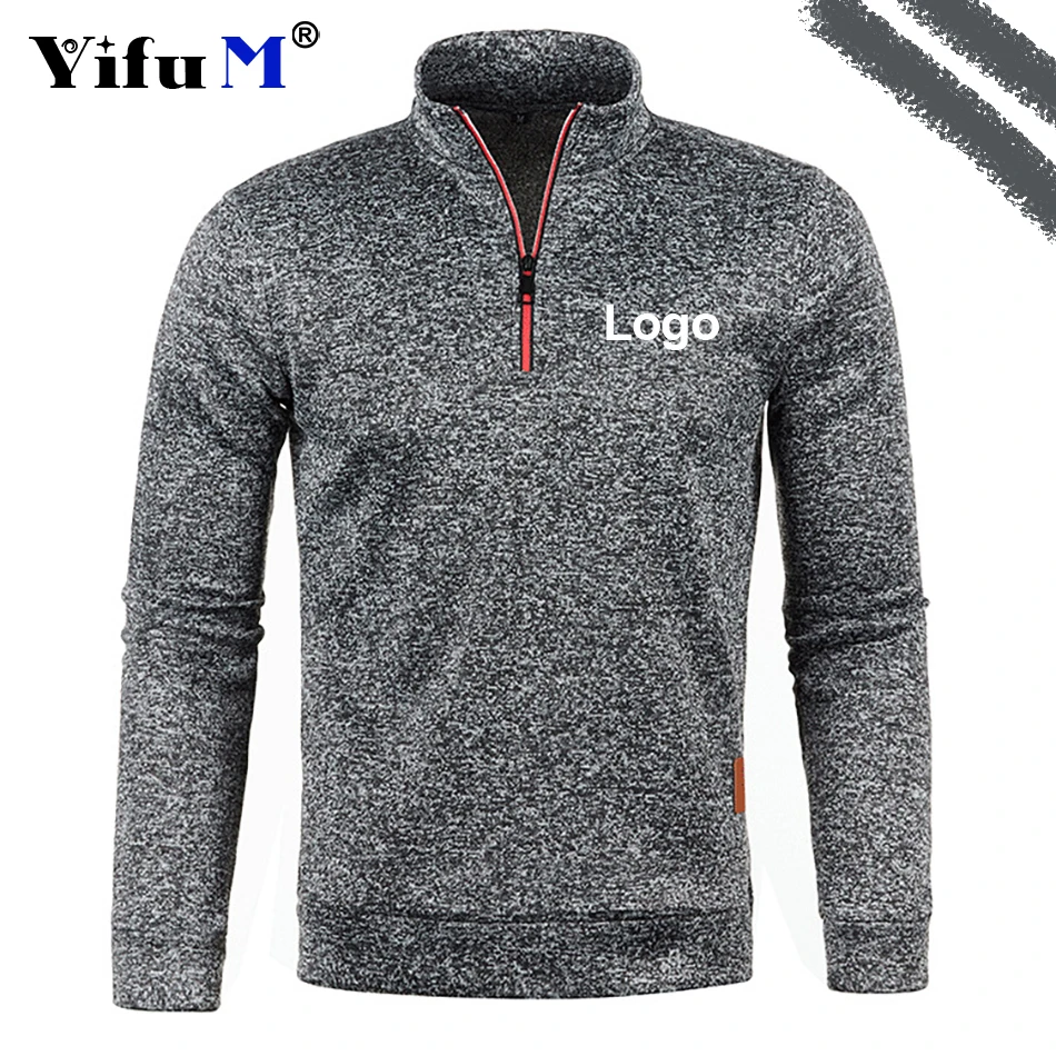 Custom Your Logo Men\'s Sweatshirts Half Zipper Pullover Male Long Sleeve Flleece Sweater Standcollar Snowflakes Hoodies Men New