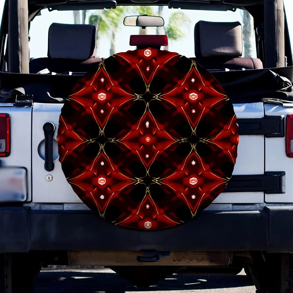 

Элегантный калейдоскоп с красными бриллиантами, чехол для запасного колеса, прочный полиэстер, чехол на колесо автомобиля на открытом воздухе