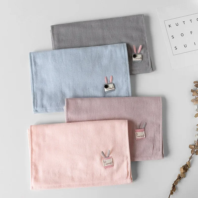 

1Pc 25x50cm Cartoon Animal Applique Solid Color Cotton Gauze Bathroom Water Absorbent Children Hand Face Towel