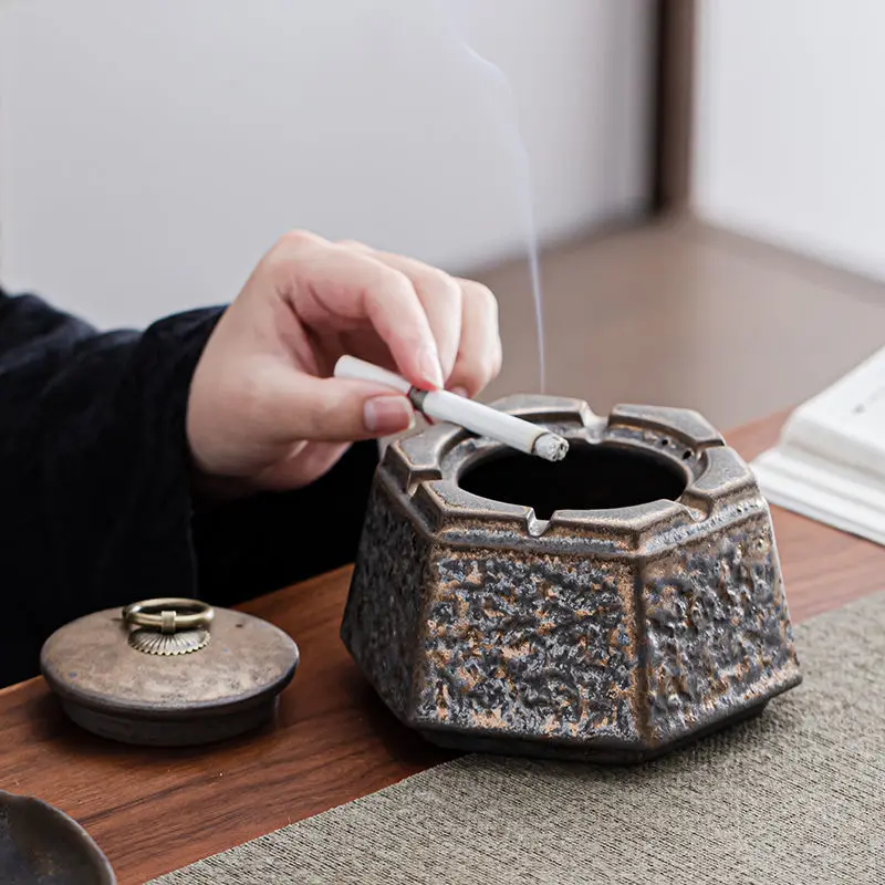 Japanese Style Rusty Ashtray Ceramic Ancient Well Ashtray Smoke Cup Home Living Room Decoration Office Tea Desktop Ornaments