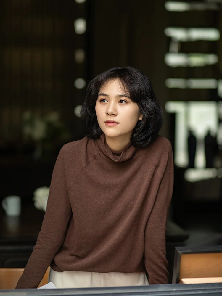 

Ltpy Travel Original High Ne Loose Long Sve Women's Base irt Winter Pure Color Inner Wear Casual Sle Mid-Length