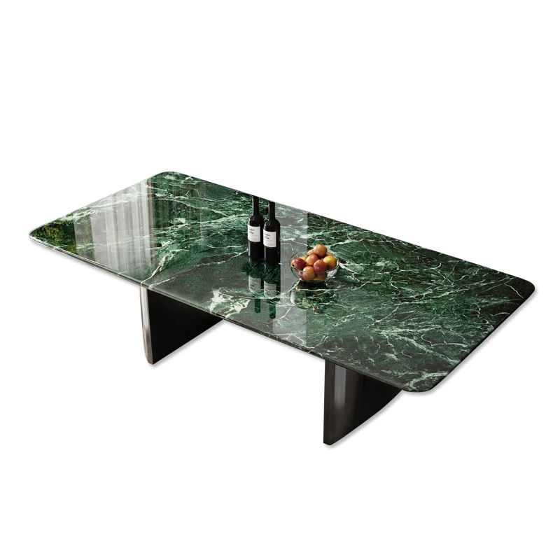 

Natural Prada green luxury stone dining table light luxury minimalist household rectangular marble dining table
