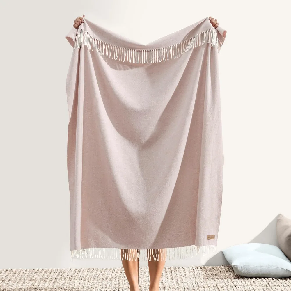 رمي متعرج فاخر على شكل عشبة الليمون - بطانية منسوجة ناعمة مع هامش مزخرف، للاستخدام لجميع المواسم، صنع في إيطاليا، 51 واسعة