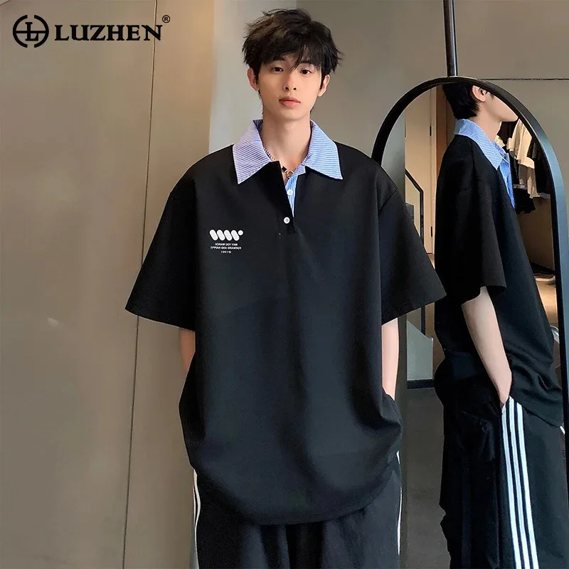

LUZHEN Style Fashion Casual Fake Two Piece T-shirt American Men's 2025 New Short Sleeved Tops Trendy Loose Male Clothes JY2622