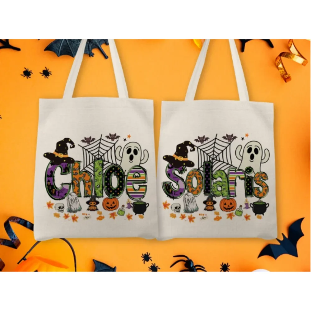حقيبة حمل الهالوين المخصصة، حقيبة اسم الهالوين المخصصة، حقائب حلوى الهالوين للأطفال، حقيبة الهالوين للأطفال، حقيبة خدعة أو علاج #4