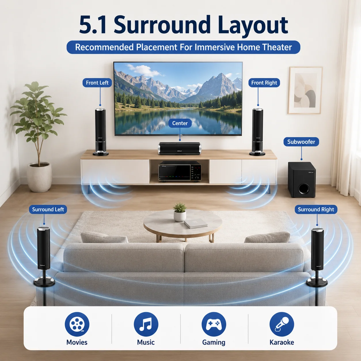 Speakers Set 1000W 5.0 Bluetooth Speaker Analog 5.1 Home Theater Surround Sound Subwoofer For Home Living Room KTV  System Audio