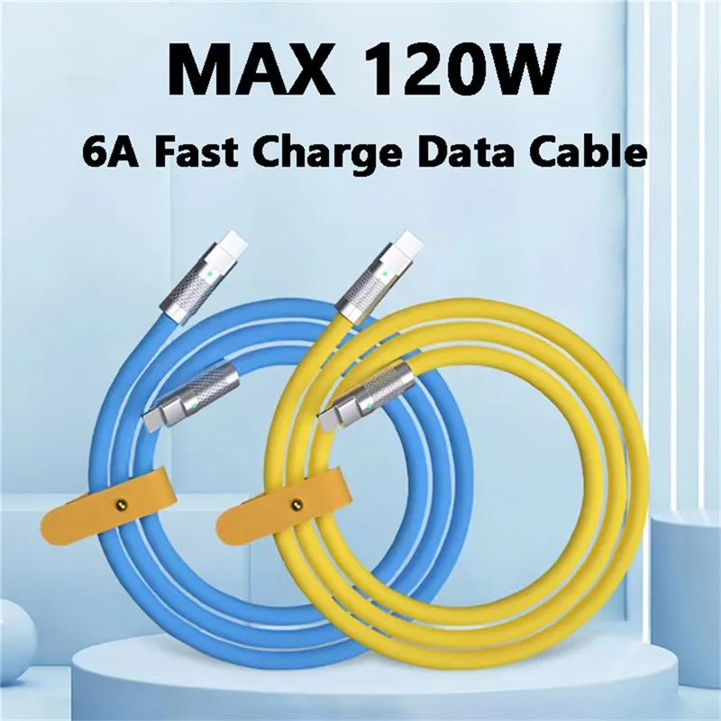 UKGO 120W 6A Super Fast Charge PD Type-C Liquid Silicone Cable Quick Charge USB C to C Charger Cable Mobile Cell Phone Data Wire