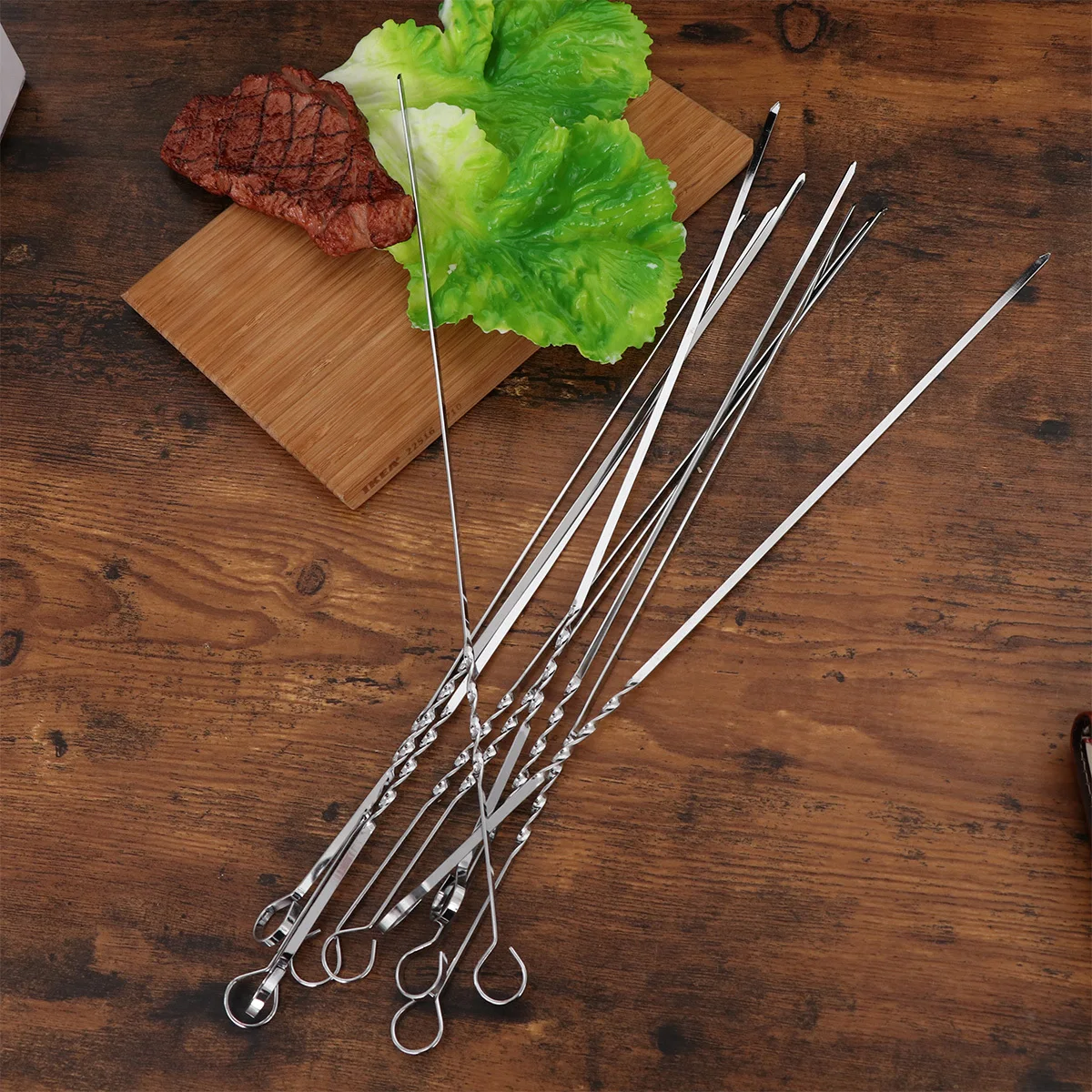 20 piezas palitos de barbacoa de acero inoxidable, hoja ancha plana, antiadherente, brochetas de parrilla resistentes para fiesta en casa, Camping, brochetas de barbacoa