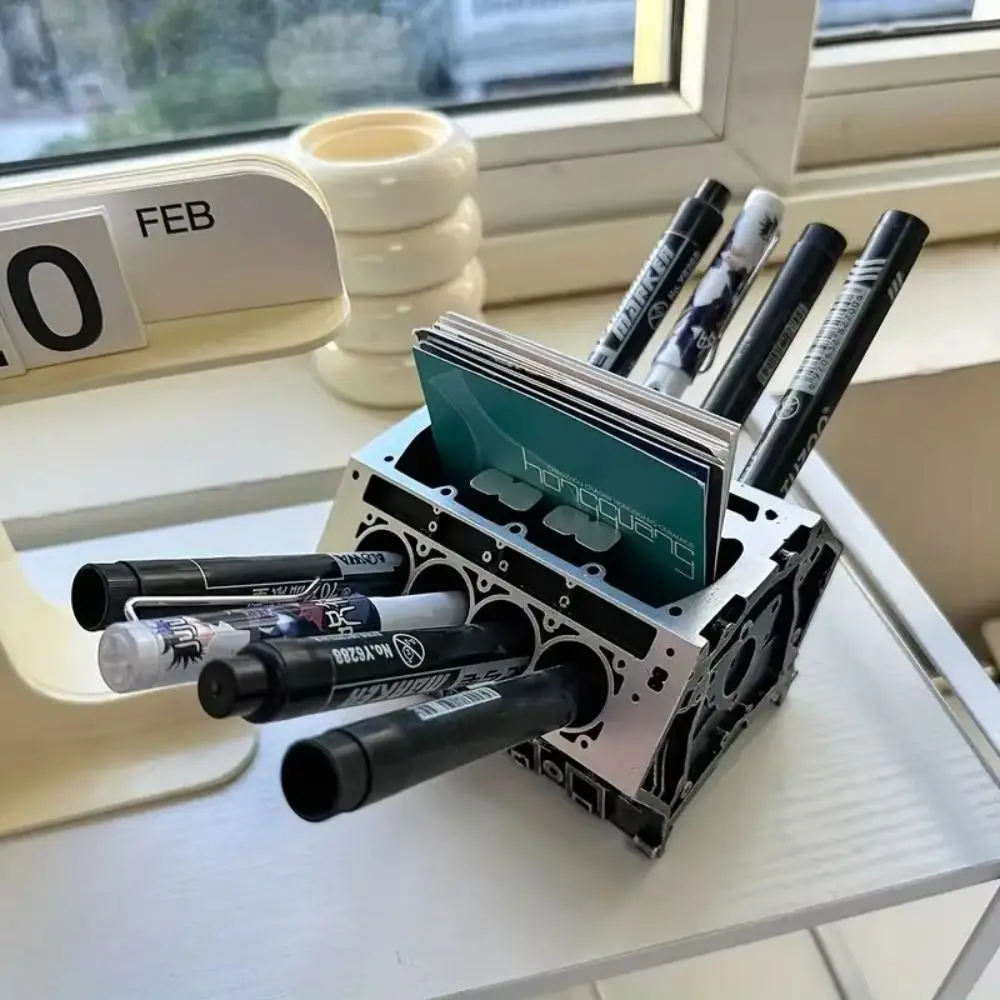 Creative Resin Pen Holder Large-capacity Lightweight Business Card Holder Engine Block Desktop Storage Bucket School Office