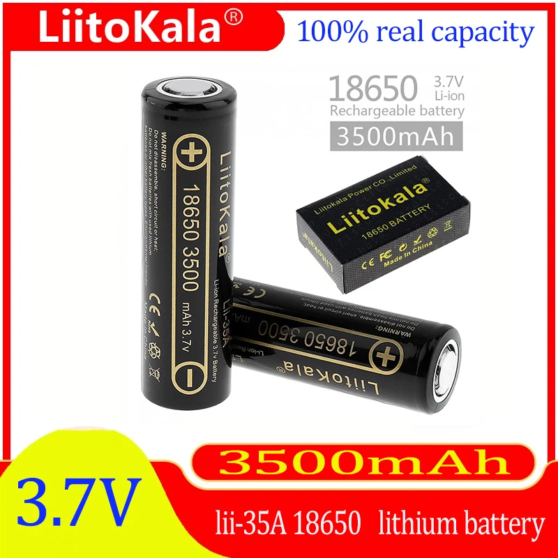 LiitoKala lii-35A 18650 3500mAh rechargeable lithium battery, suitable for flashlights, battery cigarettes, small appliances