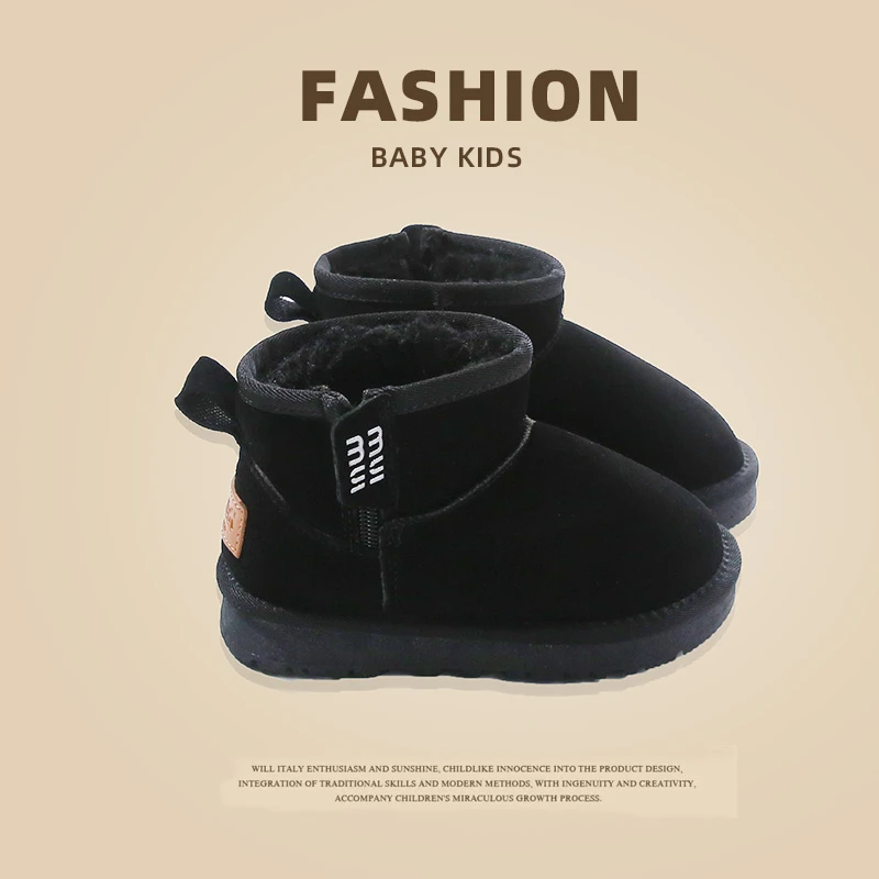 Children's Snow Boots 2024 Winter New Boys Keep Warm Boots Genuine Leather Anti Slip Matte Girls Cotton Shoes 3 -15 Years Old